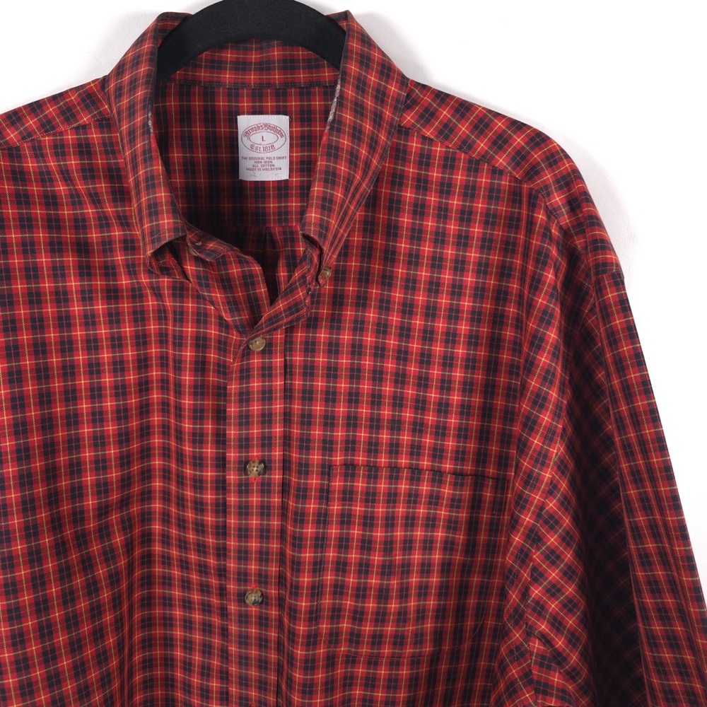 BROOKS BROTHERS 1818 THE ORIGINAL POLO SHIRT NON IRON COTTON Plaid Men’s‎ LARGE